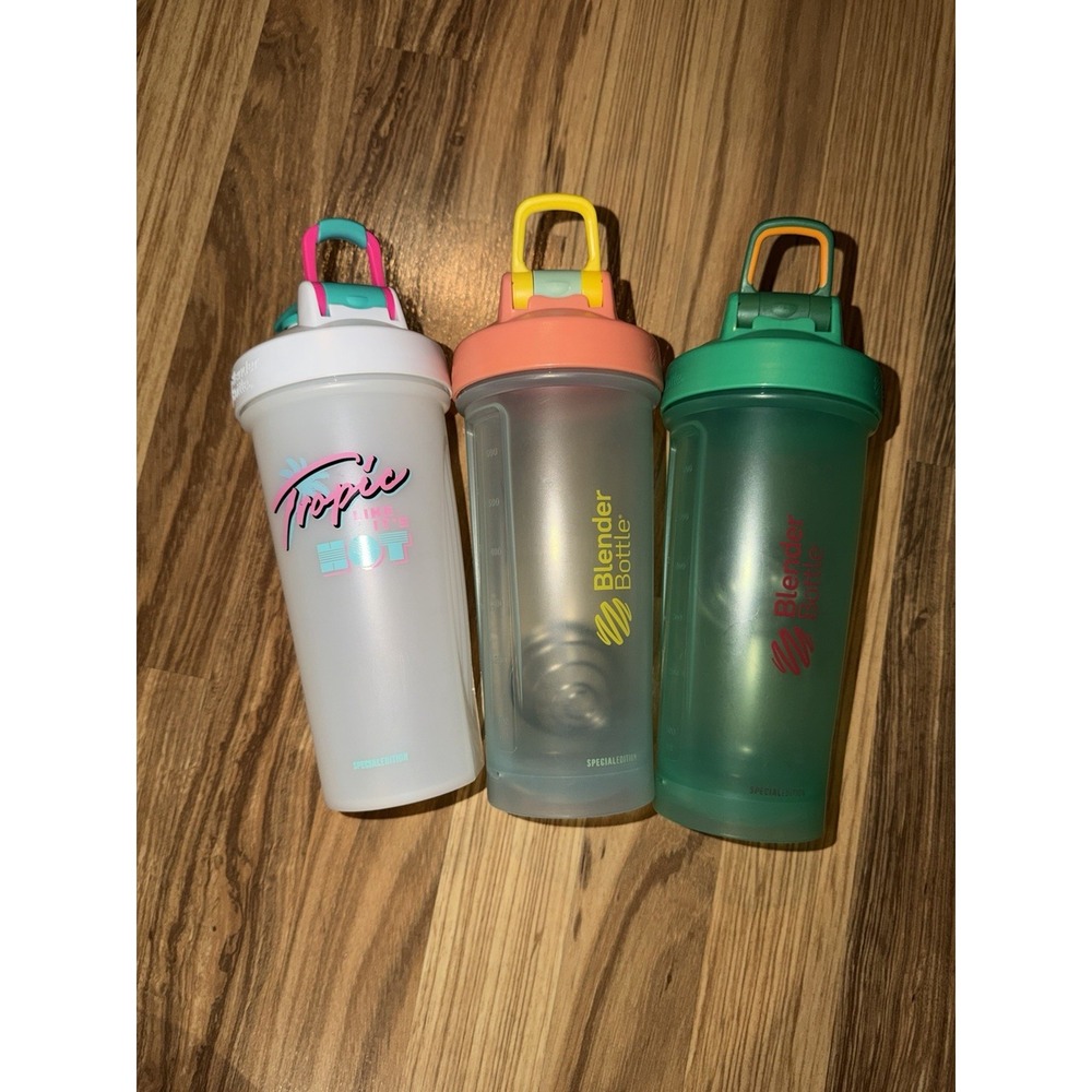 Blender Bottle Lot Large Size Tropic Like It's Hot 80s Orange Green